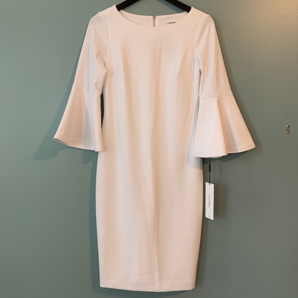 White Bell Sleeve Sheath Dress - Picture 3 of 5
